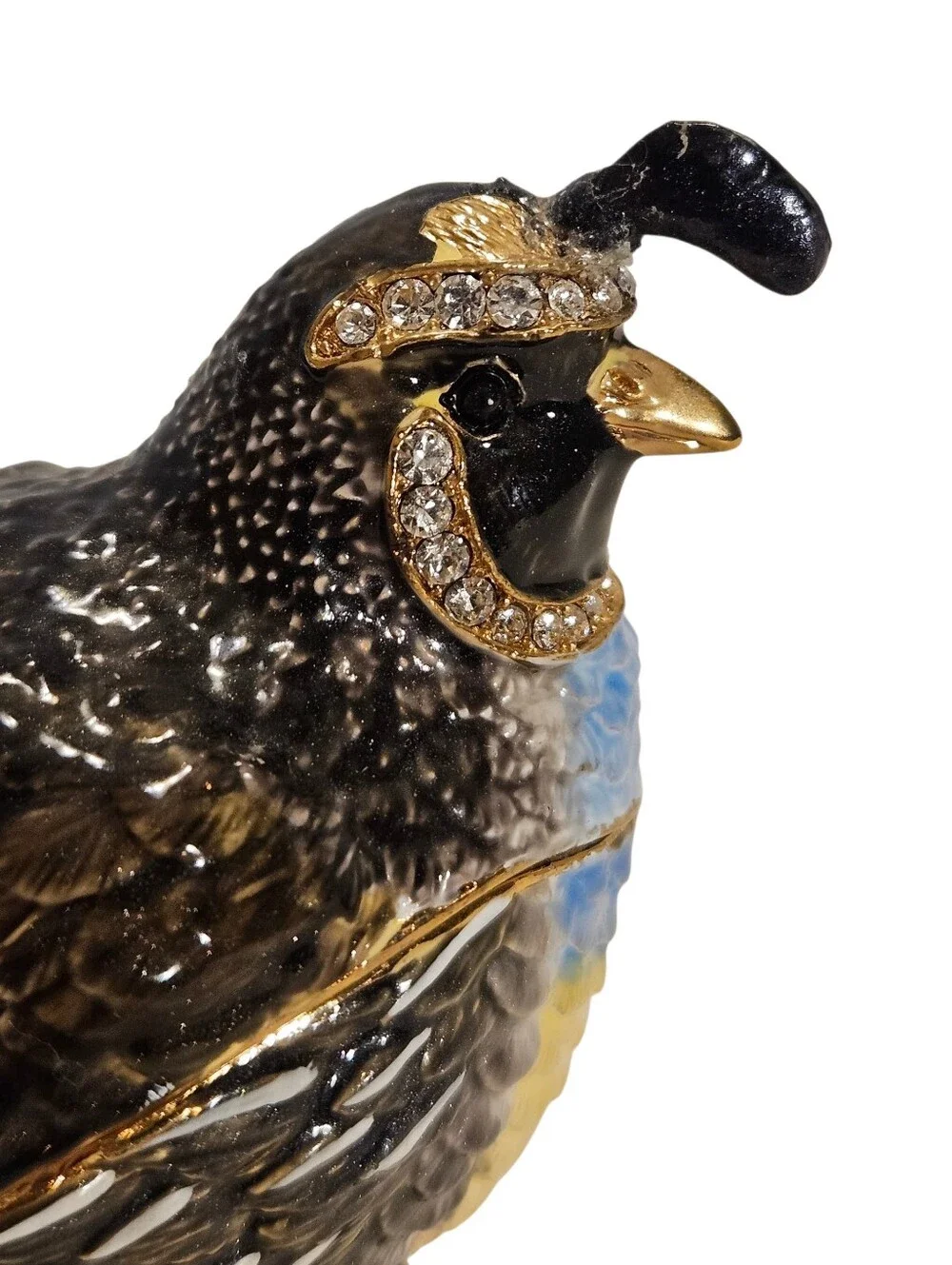 Bejeweled Quail Bird Perched On A Log Trinket Box